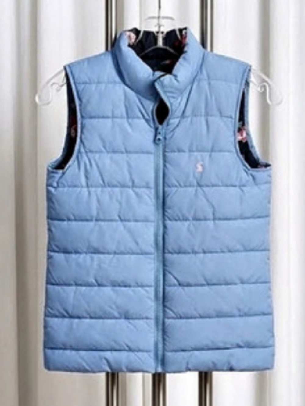 Joules Flip It Reversible Puffer Vest Floral Puffer Vest Blue & Navy Girls 9-10Y